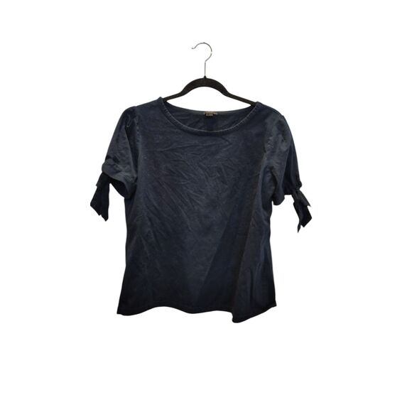 Ann Taylor Factory Women's Large Navy Blue Tie Short Sleeve T-Shirt - Picture 1 of 6